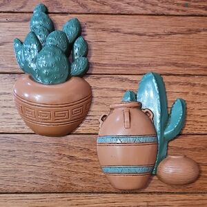 Vintage Burwood Southwesterm Wall Plaques, Cactus, Succulents, 90s